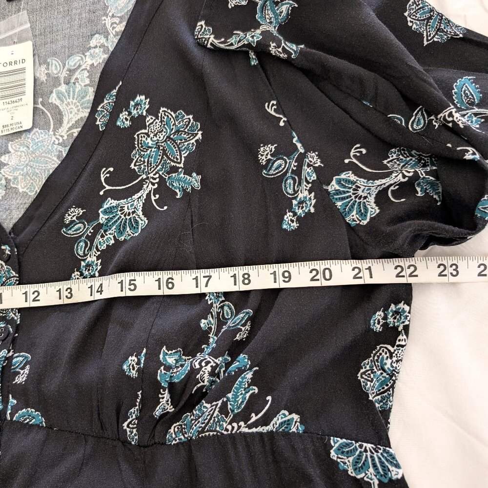 TORRID Dress 2 Black Floral Maxi High Low Hem V Neck 3/4 Sleeve Button Front - Picture 14 of 16